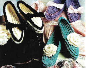 Vintage Crochet Slippers Pattern: 3 Women's Styles (PDF Digital Download)