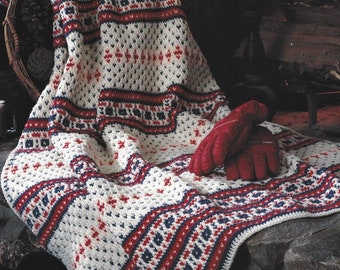 Vintage Crochet Nordic Christmas Pattern Afghan PDF Instant Digital Download Fair Isle Throw Blanket Holiday Home Decor