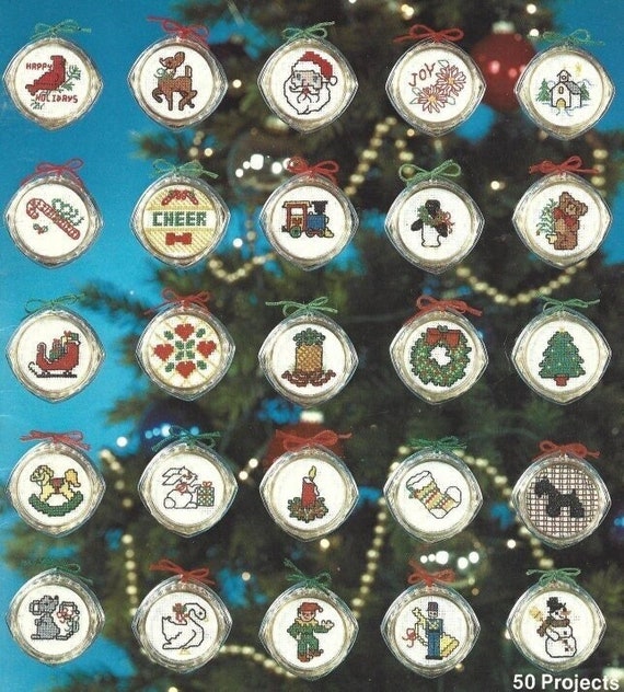 Cross Stitch Christmas Pattern 50 Mini Framed Ornaments PDF Instant Digital Download Miniature Holiday Tiny Tree Trim Decor 50 Designs