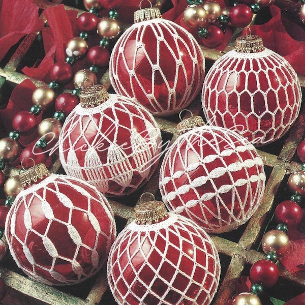 Vintage Crochet Pattern Lacy Christmas Ball Covers Retro Holiday Ornament Slipcovers PDF Instant Digital Download 12 Designs Crochet Cotton