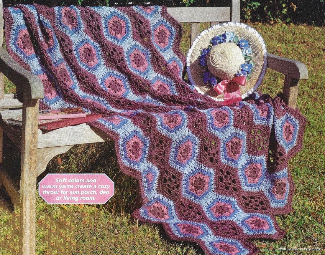 Vintage Crochet Pattern Flower Garden Afghan Blanket Mile a Minute ...