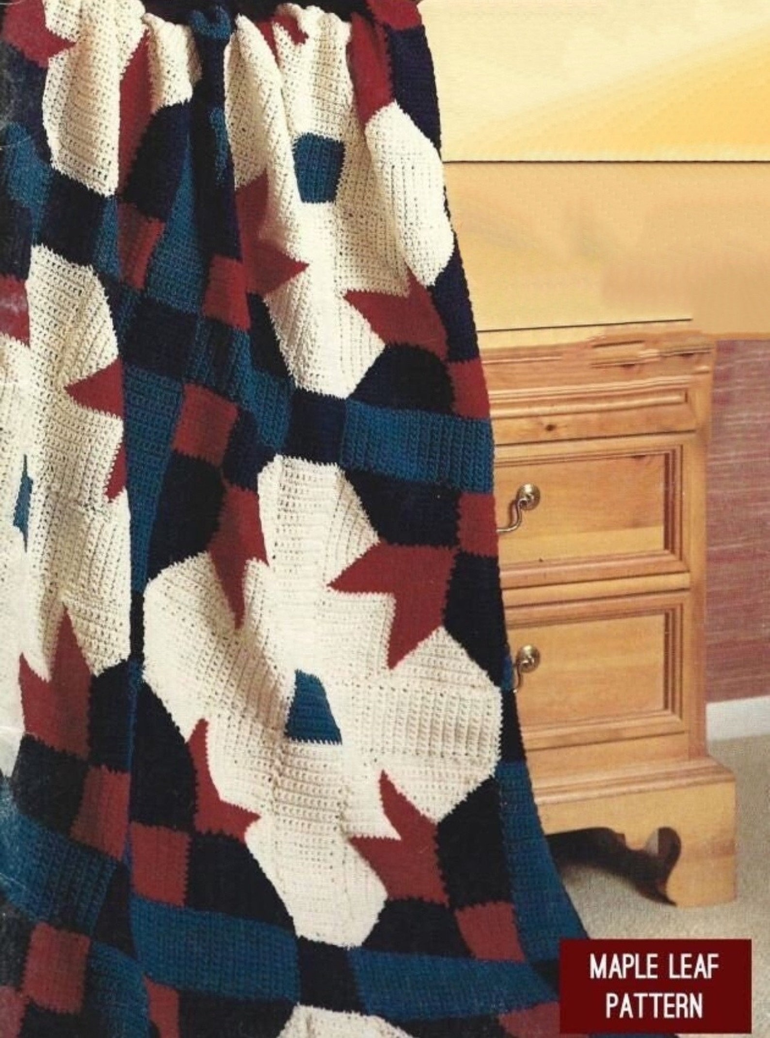 Vintage Crochet Quilt Pattern Maple Leaf Afghan PDF Instant Digital ...