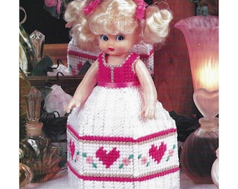 Plastic Canvas Valentines Day Pattern Air Freshener Pink Hearts and Flowers Dress Skirt Doll PDF Instant Digital Download Holiday Home Decor