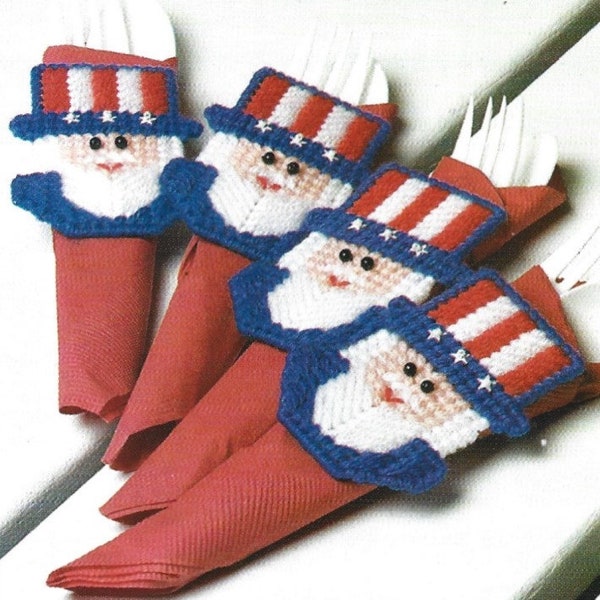 Plastic Canvas Pattern 4th of July Napkin Ring Holders PDF Instant Digital Download Independence Day Holiday Home Decor Patriotic Gifts