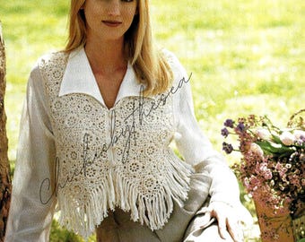 Vintage Crochet Pattern Irish Rose Vest Top with Fringe PDF Instant Digital Download Womens Waistcoat Cropped Cardigan Top