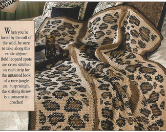 Vintage Crochet Pattern Animal Print Afghan PDF Instant Digital Download Jungle Safari Throw Blanket Mile a Minute Style 45" x 58"