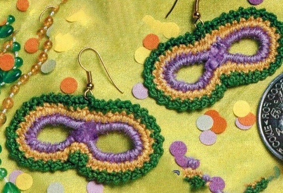 Crochet Pattern Mardi Gras Mask Earrings PDF Instant Digital  display picture 2