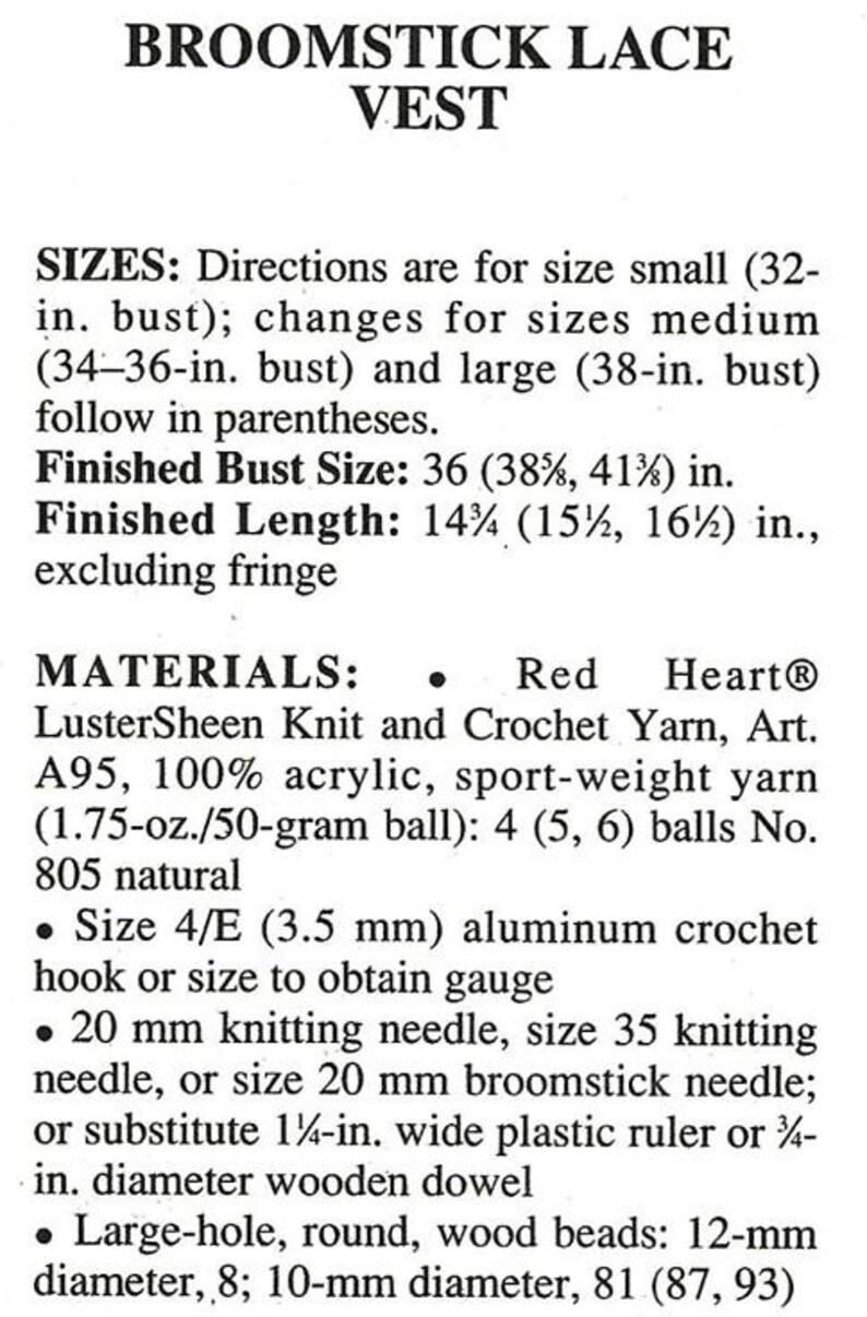 Vintage Crochet Pattern Broomstick Lace Vest PDF Instant Digital ...