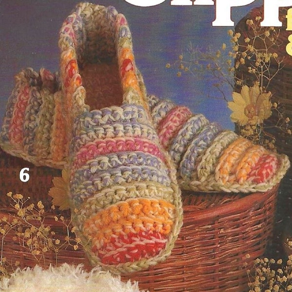 Vintage Crochet Pattern Multicolor Slippers PDF Instant Digital Download Retro Scrap Yarn House Shoes for Women