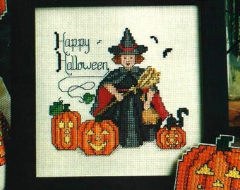 ヴィンテージクロスステッチパターン ハッピーハロウィン 魔女