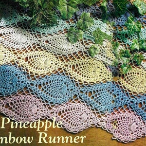 Vintage Crochet Pattern Lacy Pineapple Rainbow Runner PDF Instant Digital Download Rectangle Lace Doily Spring Home Decor Beginner
