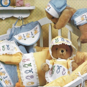 Wzór do haftu krzyżykowego Vintage Baby Border Designs Ulotka PDF Natychmiastowe pobieranie cyfrowe Poduszka Czapeczka dla dziecka Spodnie Bib Wystrój pokoju dziecięcego