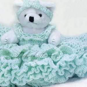 Vintage Crochet Teddy Bear Bed Dolls Set of 2 Dress Patterns Dress Shawl Headband PDF Instant Digital Download Doll Clothes Baby Shower Gift