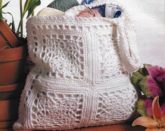 Vintage Crochet Granny Square Tote Bag Pattern (PDF Digital Download)