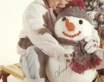 Vintage Sewing Pattern Plush 19&quot; Frosty Snowman Soft Fleece Fabric Toy PDF Instant Digital Download Hat Scarf Mittens Christmas Decor