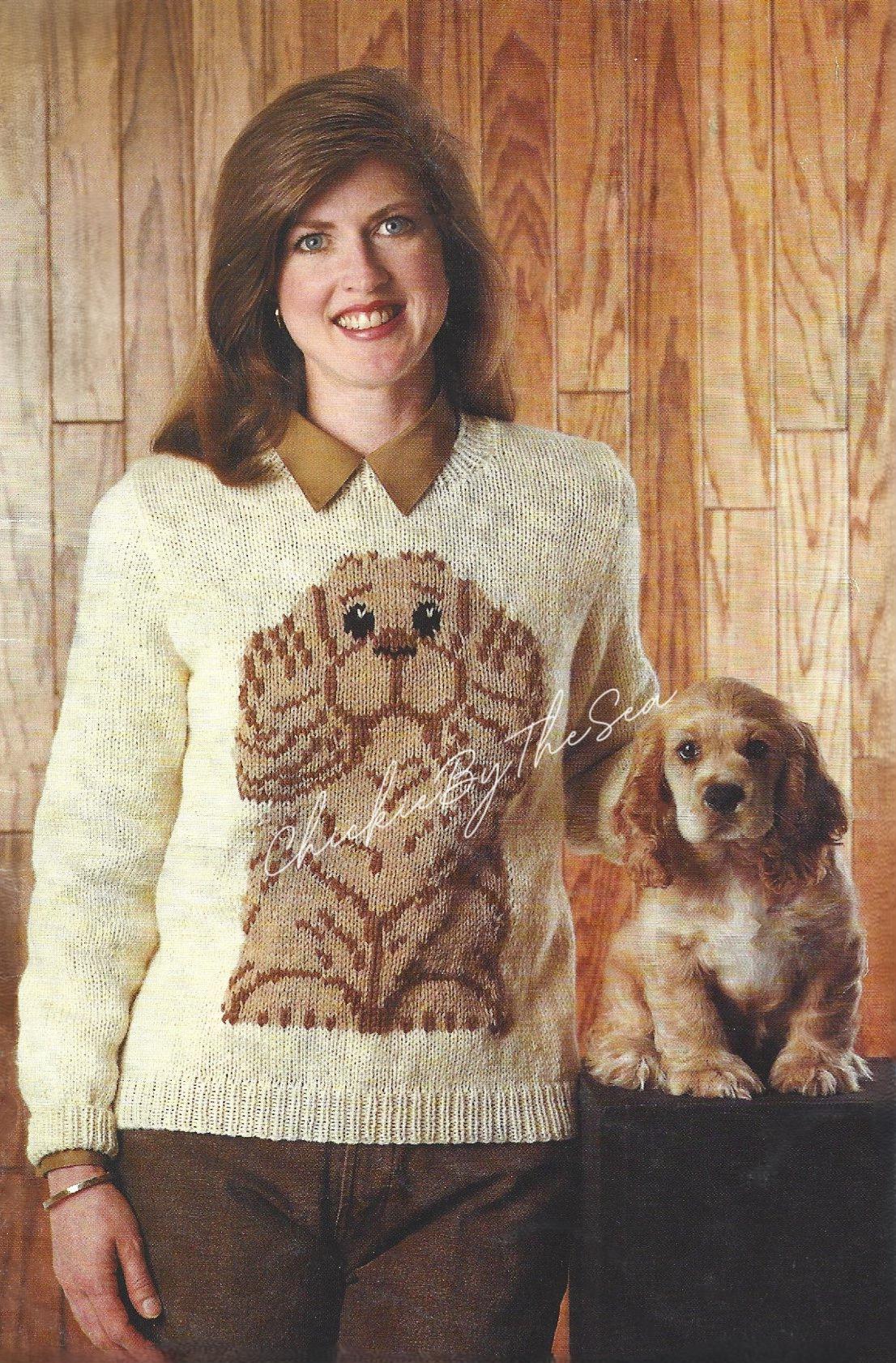 Vintage Knitting Pattern Womens Cocker Spaniel Sweater PDF Instant