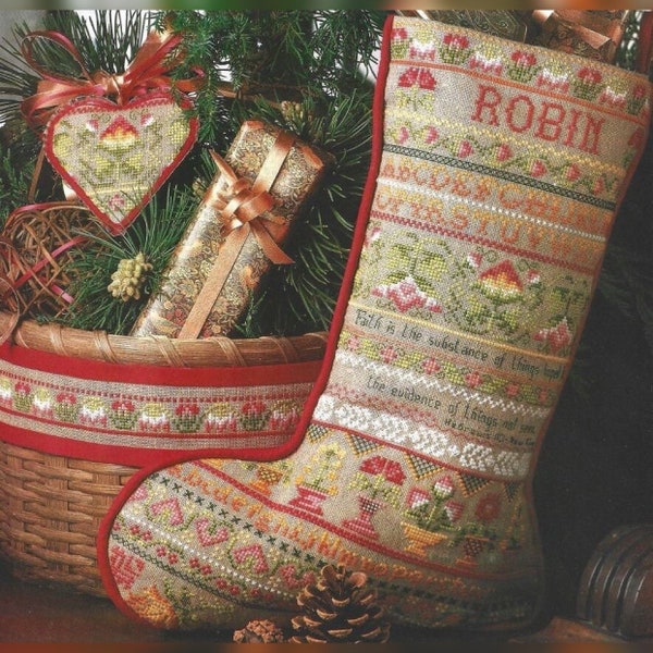 Cross Stitch Stocking Pattern Vintage Christmas Colonial Heritage Sampler PDF Instant Digital Download Embroidery Ornament & Sweater