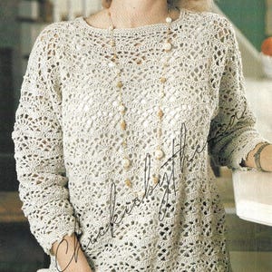 Vintage virkmönster, spetströja med fläkt (PDF digital nedladdning)