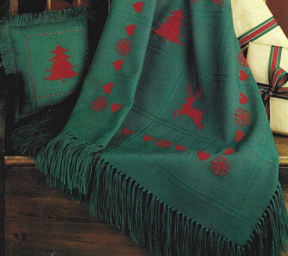 Vintage Cross Stitch Pattern Nordic Christmas Afghan and Matching Pillow Set PDF Instant Digital Download Holiday Throw Blanket Home Decor