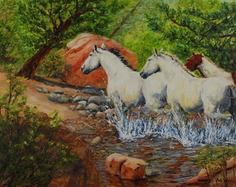 White Horse, Horses running, Wall Art Horse Oil Painting on Canvas