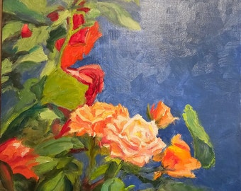 Fall Bloom, Roses, Orange Roses, Blue