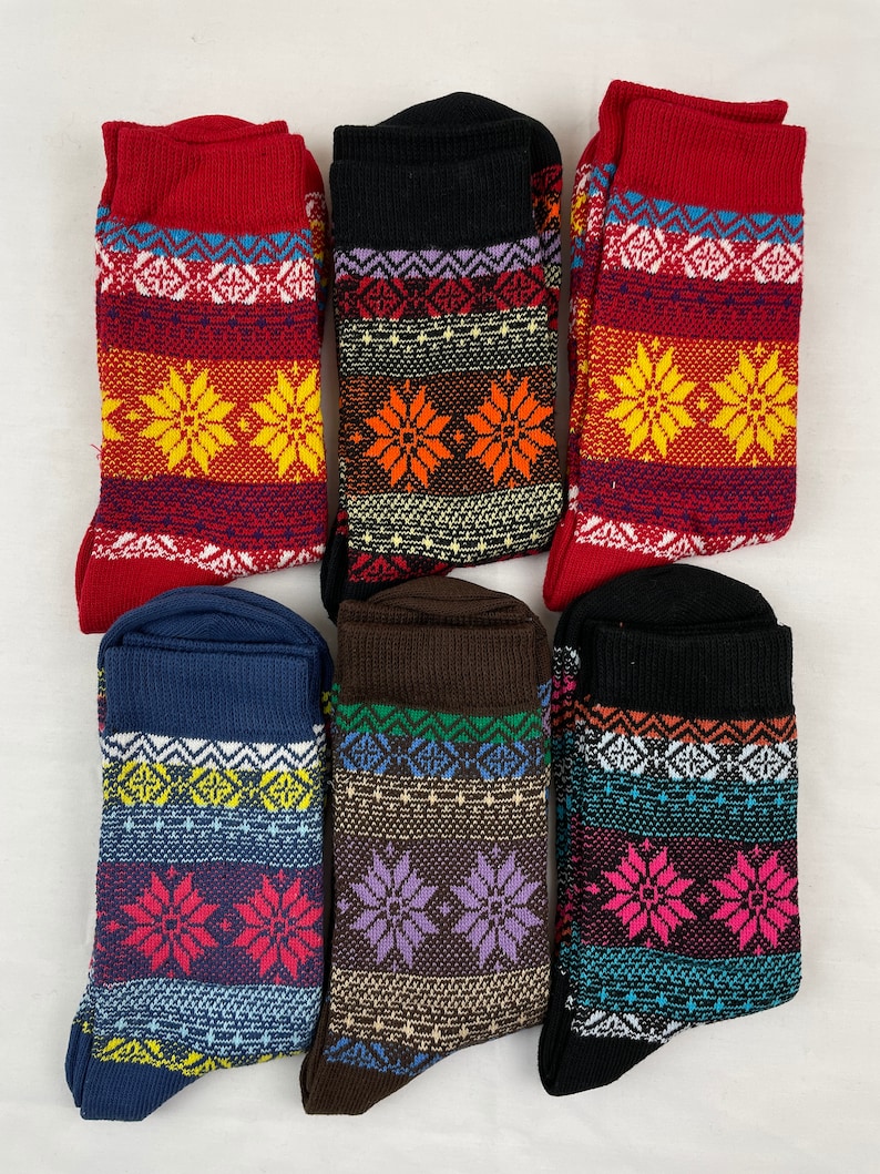 6 pairs Flower Lining Crew Socks Women Fun Fashion Socks Patterned Socks Fun Gift High Quality One Size
