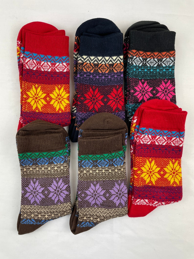 6 pairs Flower Lining Crew Socks Women Fun Fashion Socks Patterned Socks Fun Gift High Quality One Size