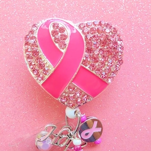 Breast cancer awareness pendant badge reel