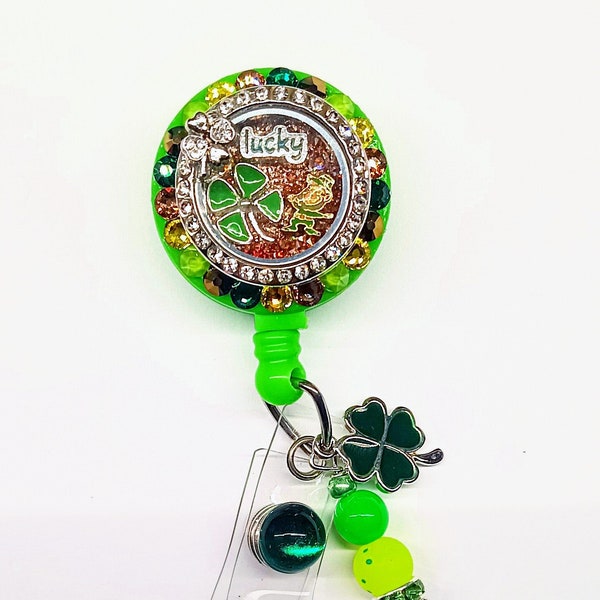 Green St Patrick's Day floating locket badge reel/holder