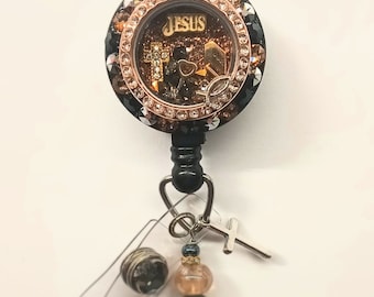 Faith Badge reel, ID holder, badge holder black and gold