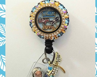 Faith Hope Love floating locket badge reel
