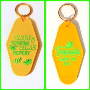 Vintage Tequila Keychain: Yellow & Green Novelty Keyring