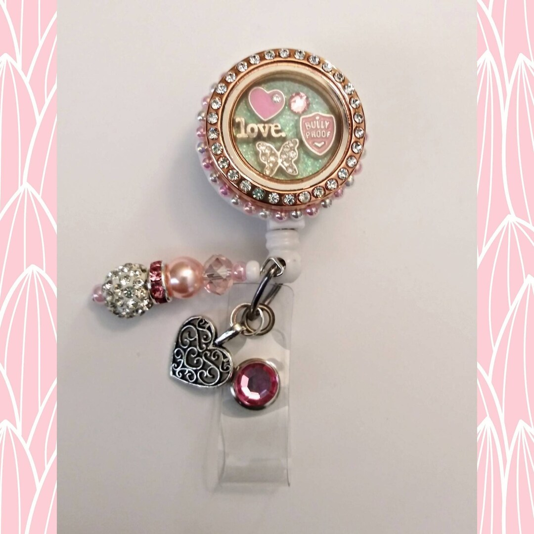 Pink and Aqua Bully Proof Floating Locket Retractable ID Badge Reel - Etsy