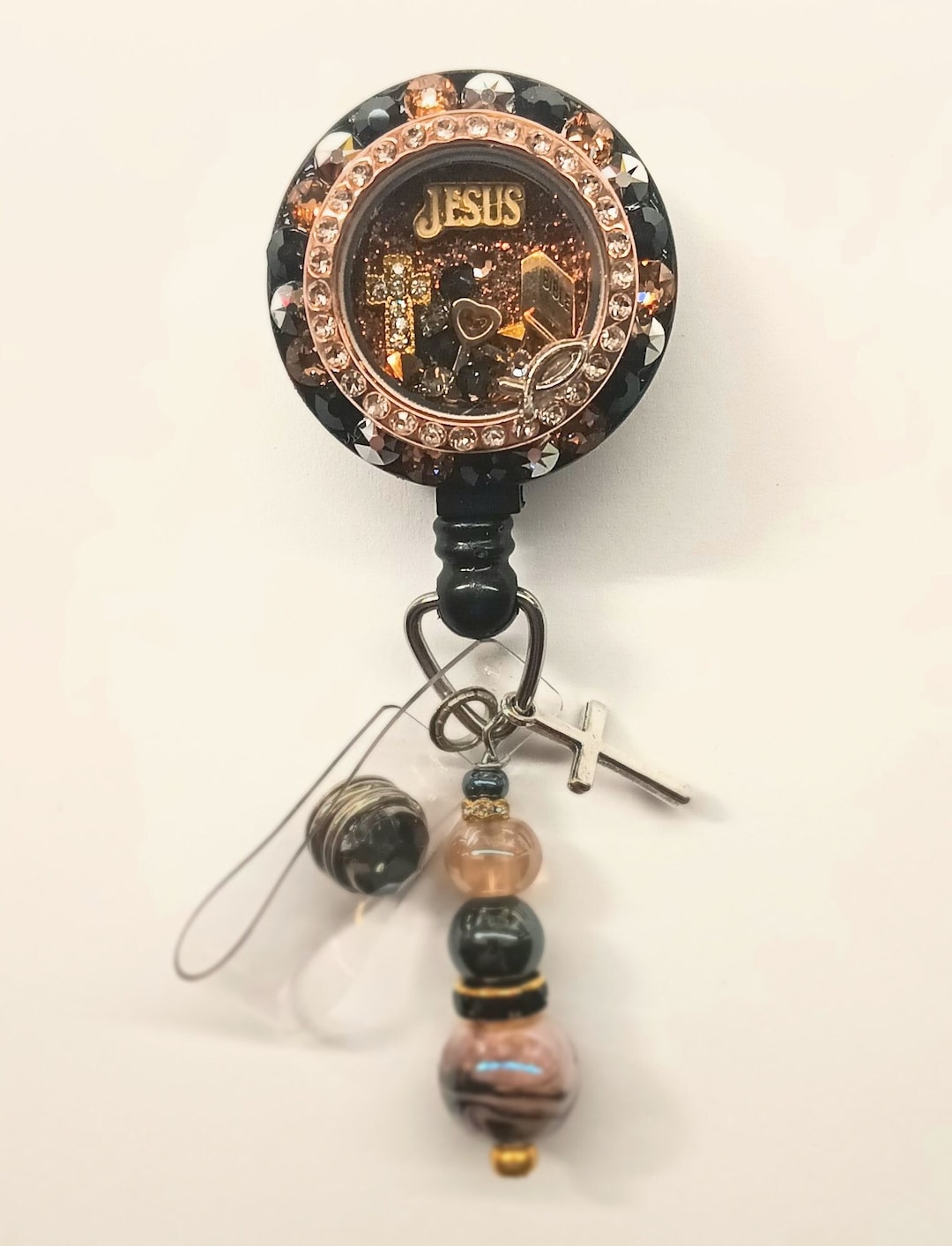 Faith Floating Locket Badge Reel: Handmade Rhinestone ID Holder - Etsy