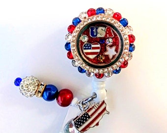 4th of July Floating locket Badge reel