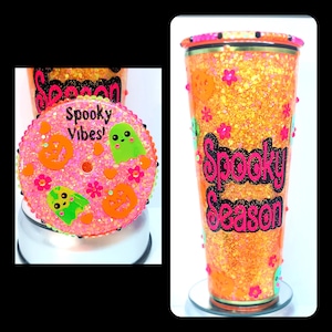 Neon color Halloween theme 24oz snowglobe tumbler