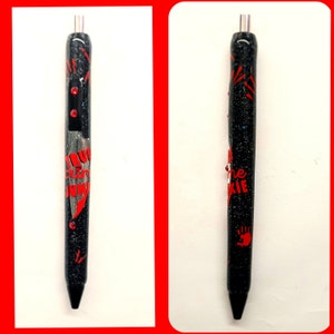 May include: Black pen with red glitter and red text that says "True Crime Junkie".