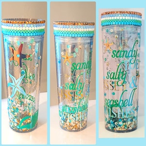 Beach starfish snow globe acrylic skinny tumbler 16oz
