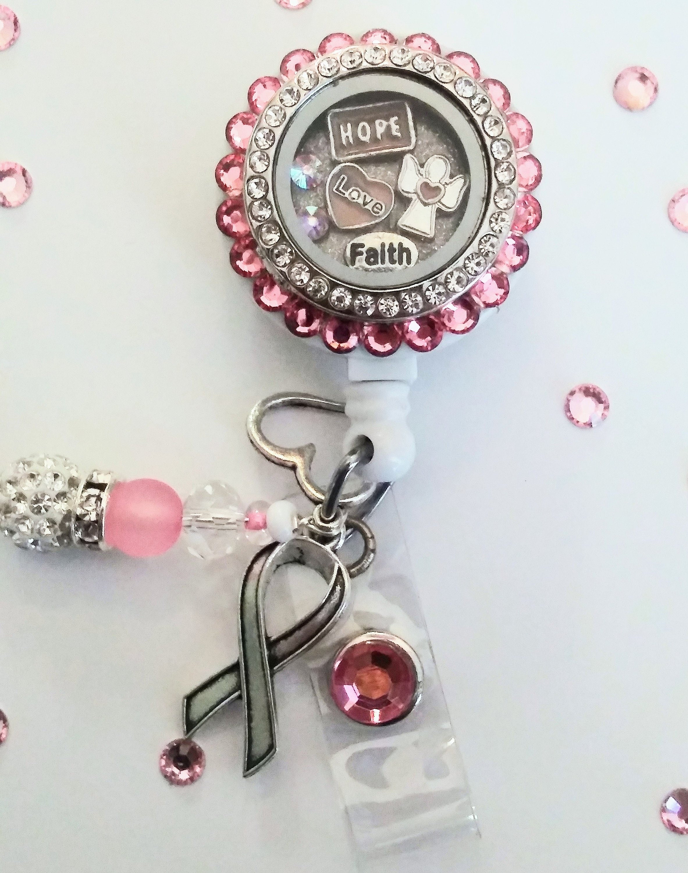 Pink Breast Cancer Floating Locket Badge Reel - Etsy