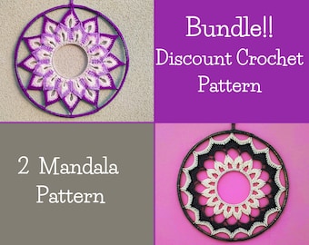 PATRONES- Paquete de patrones de ganchillo- 2 patrones de descuento-2 colgantes de pared Mandala\Dreamcatcher, Patrón-PDF Descarga instantánea