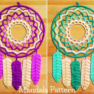 PATTERN- Crochet 12&quot; Mandala\Dreamcatcher & feather Pattern-&quot;Care mandala&quot;, PDF Instant Download, Feather pattern, Photo Tutorial