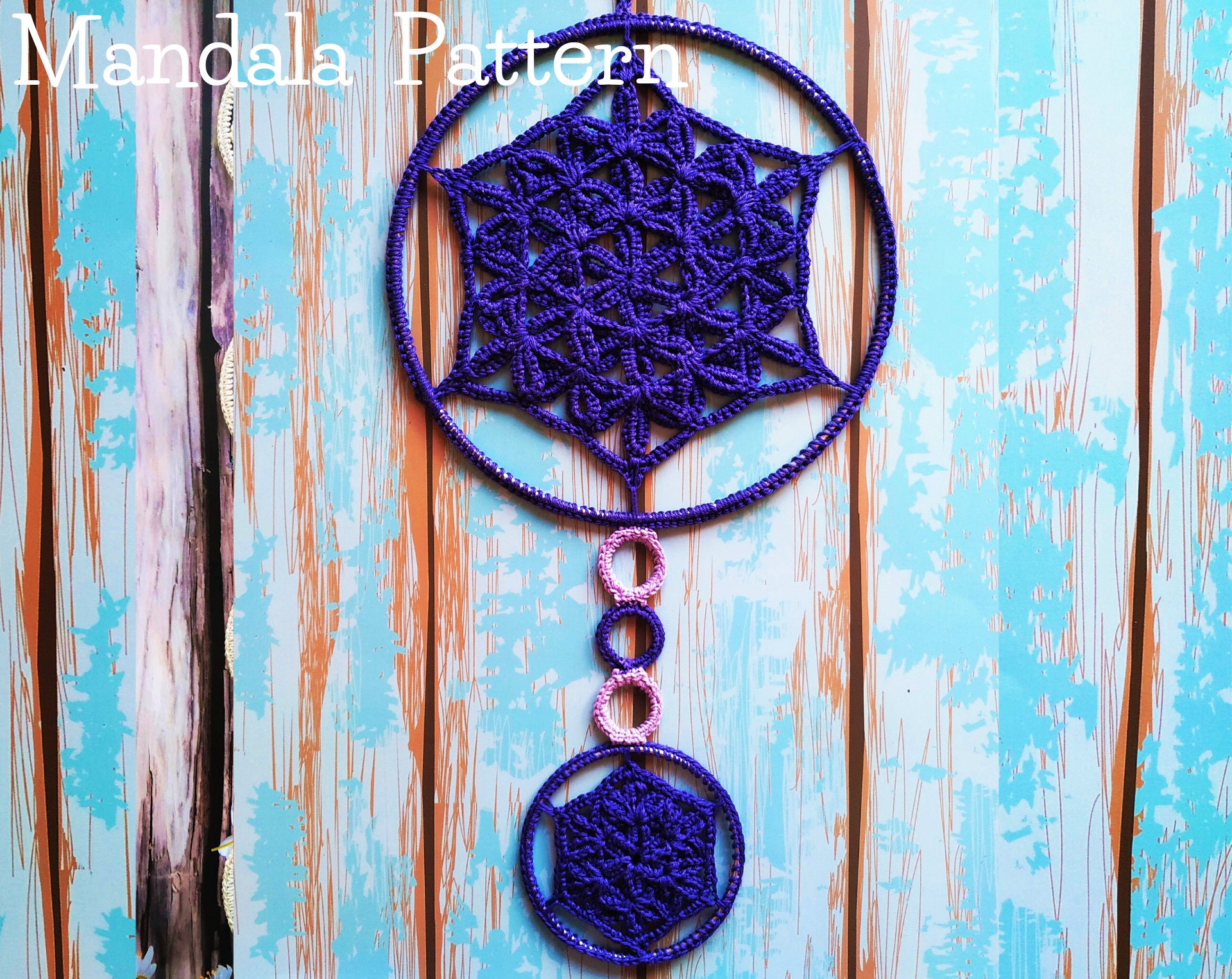 Pattern crochet Flower of Life Mandala dreamcatcher Pattern 2 Hoops