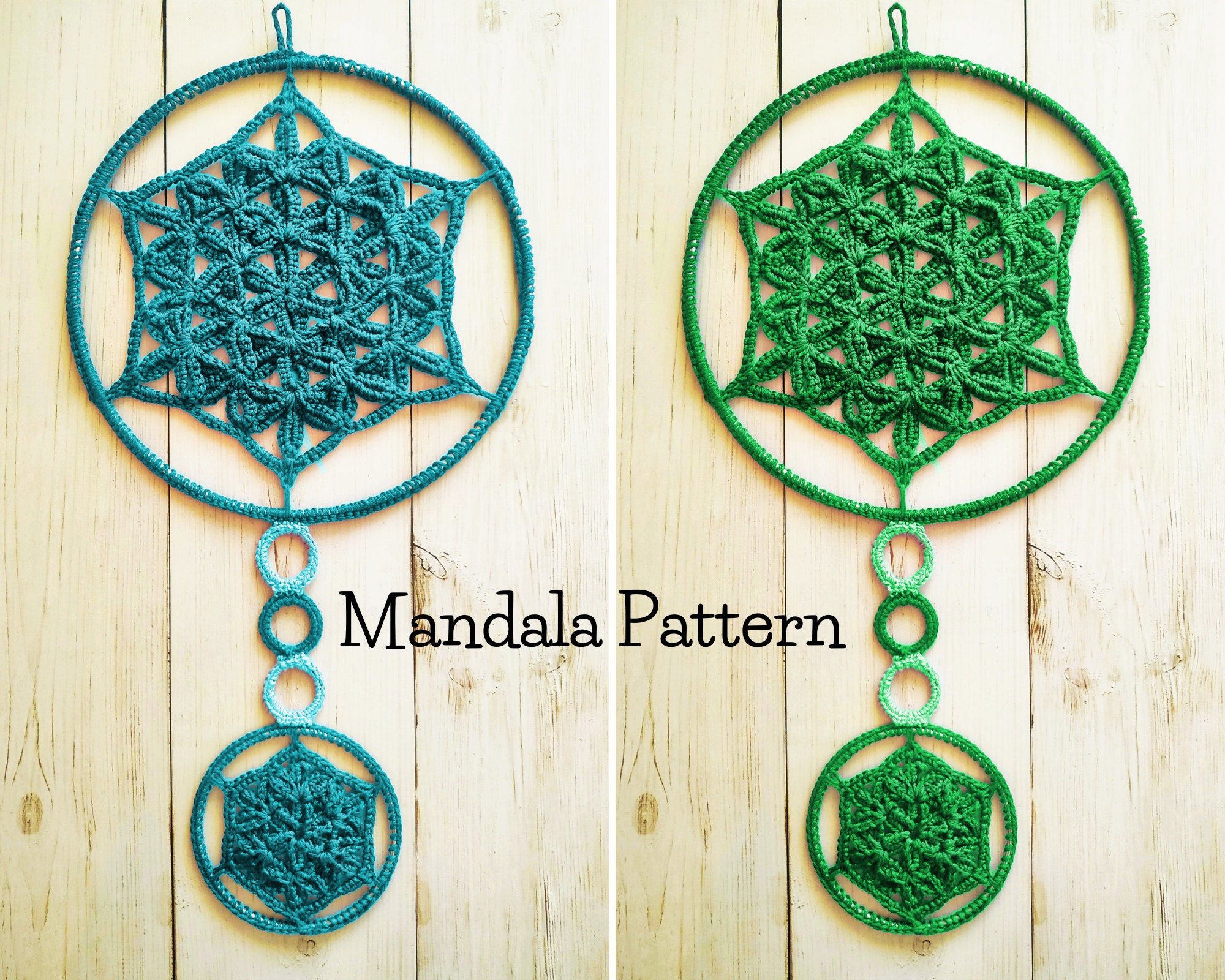 Pattern crochet Flower of Life Mandala dreamcatcher Pattern 2 Hoops
