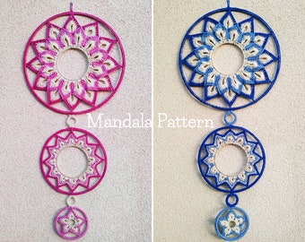 PATROON-gehaakte bloem Mandala\Dreamcatcher patroon 12", 8", 4". PDF direct downloaden, stap voor stap foto tutorial