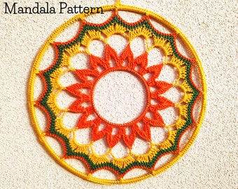 PATTERN-Crochet 12" Mandala\Dream catcher Pattern, PDF Instant Download, easy crochet pattern, "Sun Mandala 3 colors"