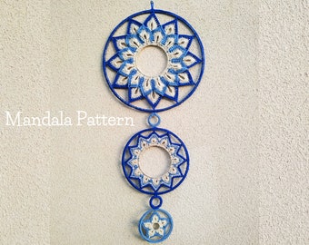 PATROON-gehaakte bloem Mandala\Dreamcatcher patroon 12", 8", 4". PDF direct downloaden, stap voor stap foto tutorial