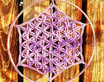 PATTERN-Crochet 12" Flower of life Mandala\Dreamcatcher Pattern-PDF Instant Download with detailed photos, Wall hanging crochet art tutorial