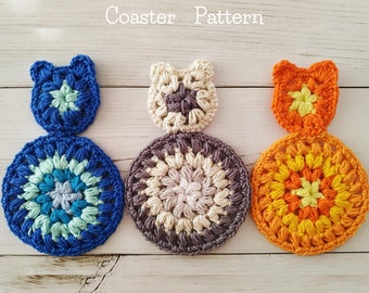 PATTERN-Crochet Cat Coaster, applique Pattern-PDF Instant Photo Tutorial Download