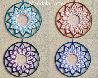 PATROON-haak 12" Mandala\Dreamcatcher patroon-PDF Instant Download met gedetailleerde foto's, bloemenmandala patroon,