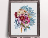 Floral Skull Cross Stitch Pattern, Cross Stitch Mandala, Sugar Skull Watercolor Counted Cross Stitch PDF Pattern Digital Download